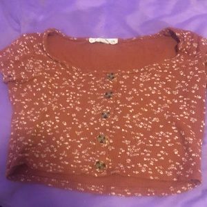 Hippie Rose Marroon Button Down Crop Top